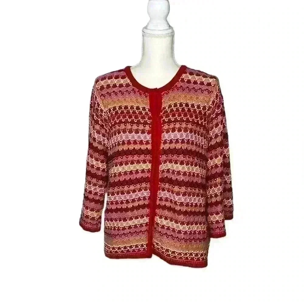 Madison Woman Multicolored Striped Knit Round Neck Cardigan Size 1X